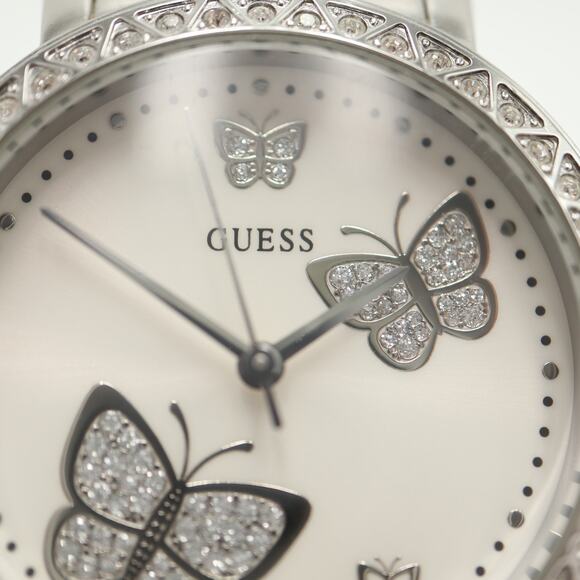 Guess Silver Tone Glitter Butterfly 36mm Watch Steel Bracelet with New Battery - Picture 7 of 15